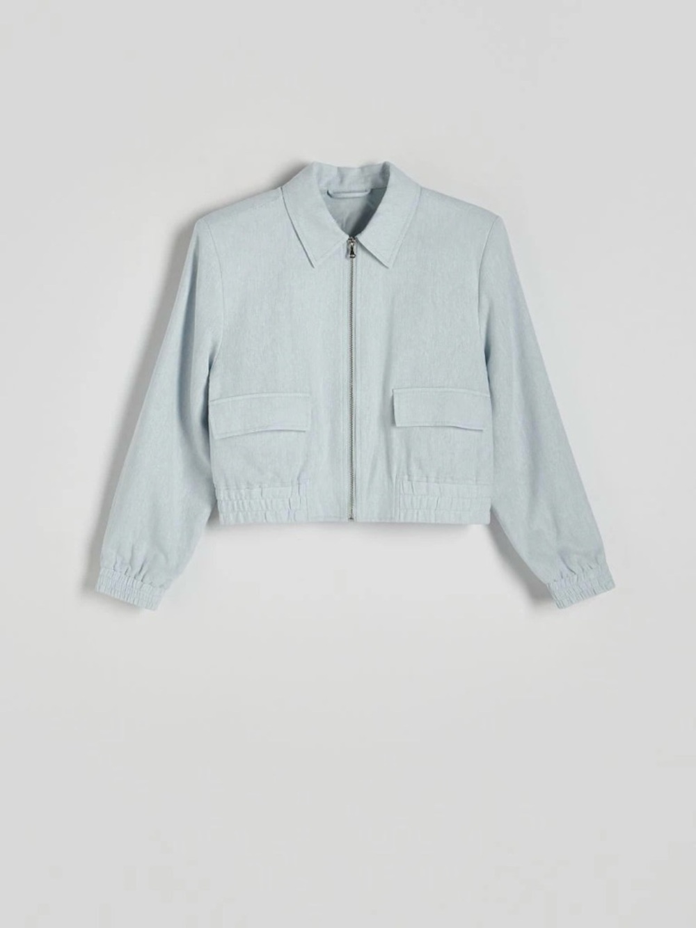 Cropped Light Blue Zip Bomber Jacket - Women